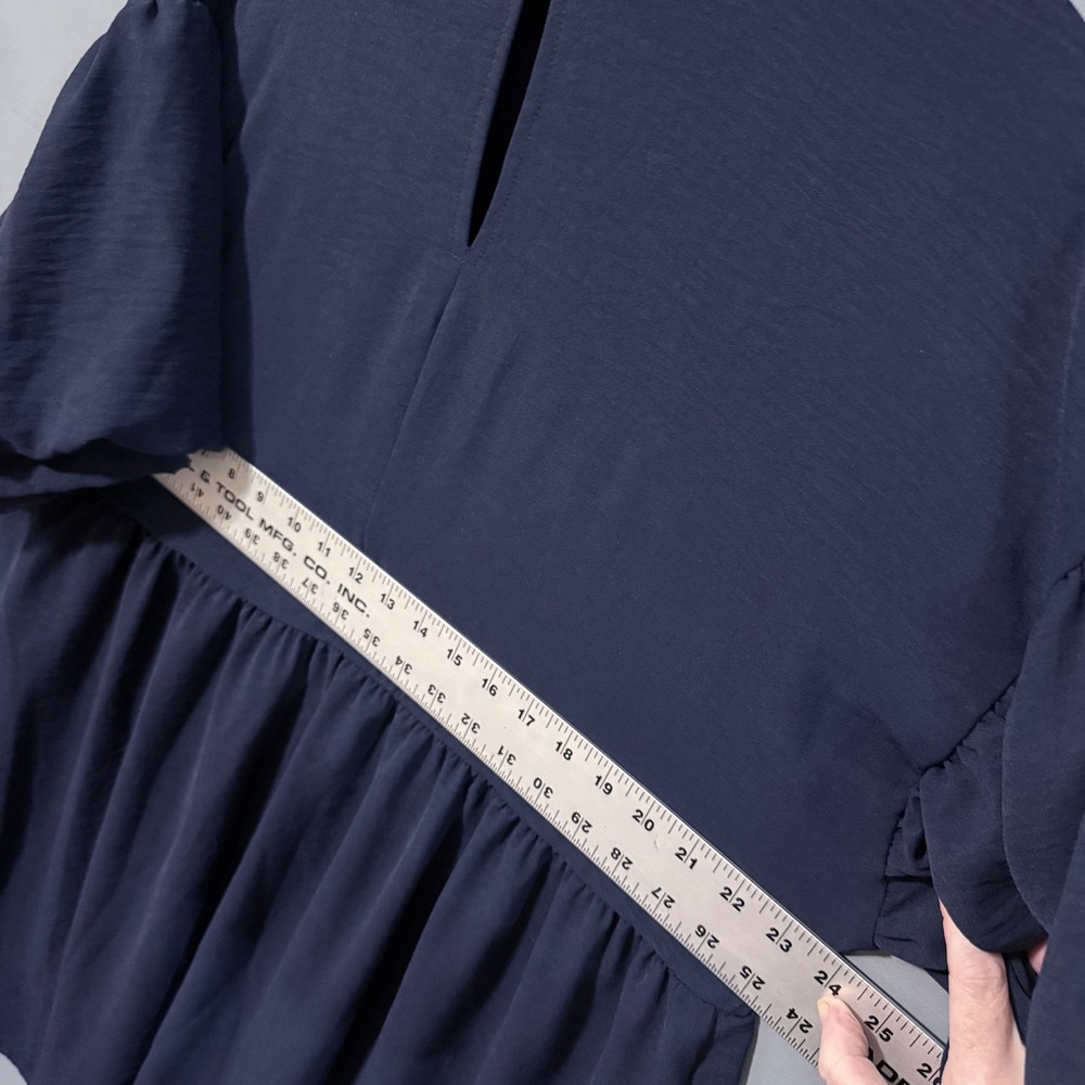 Arula A Plus Size Babydoll Mini Dress Navy Blue Short Puff Sleeve Pockets XL - Picture 7 of 9